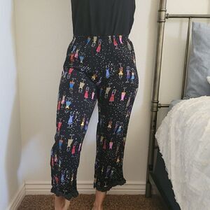 Cactus Flower womens small capri pajama bottoms ruffle bell leg lady print sleep